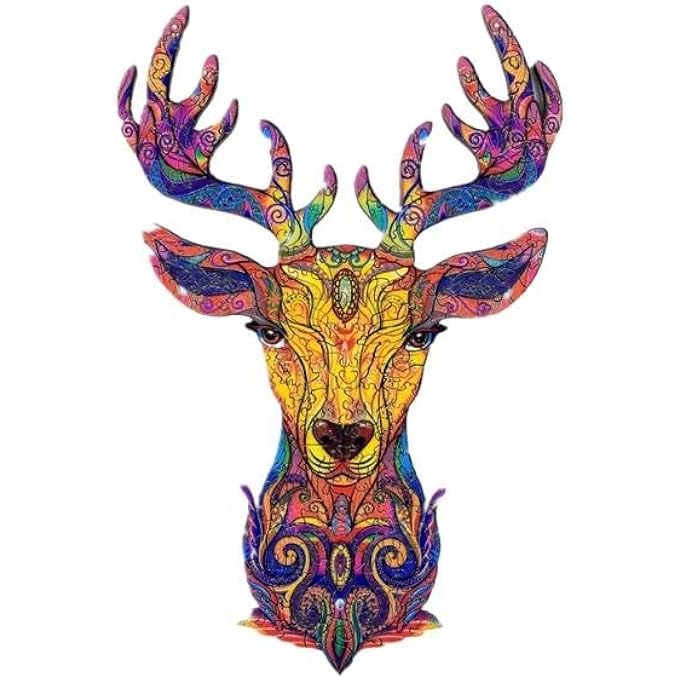 WOODEN JIGSAW PUZZLES, 3D WOODEN ANIMALS SHAPED PUZZLES, BEST GIFT FOR ADULTS AND KIDS DIY PUZZLE PIECE, COLORFUL UNIQUE SHAPED DEER PUZZLES A5-5.8 X 8.2 IN - Image 4